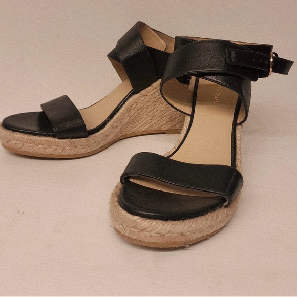 Stuart Weitzman Lexia Leather Black Espadrille Wedge Women’s Sandal Size 7 - Picture 4 of 12